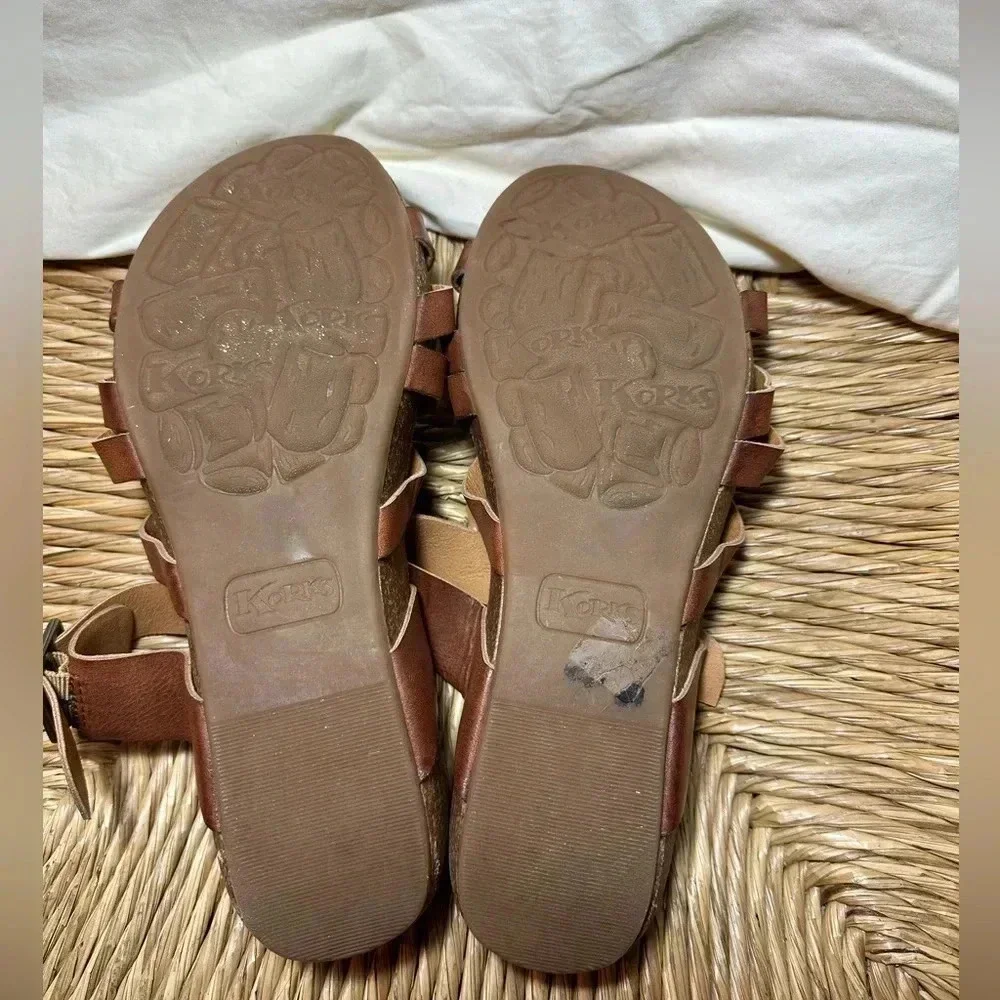 Korks by Kork-Ease Aster Brown Strappy Slide Leather Sandal Size 8 Buckle Comfy